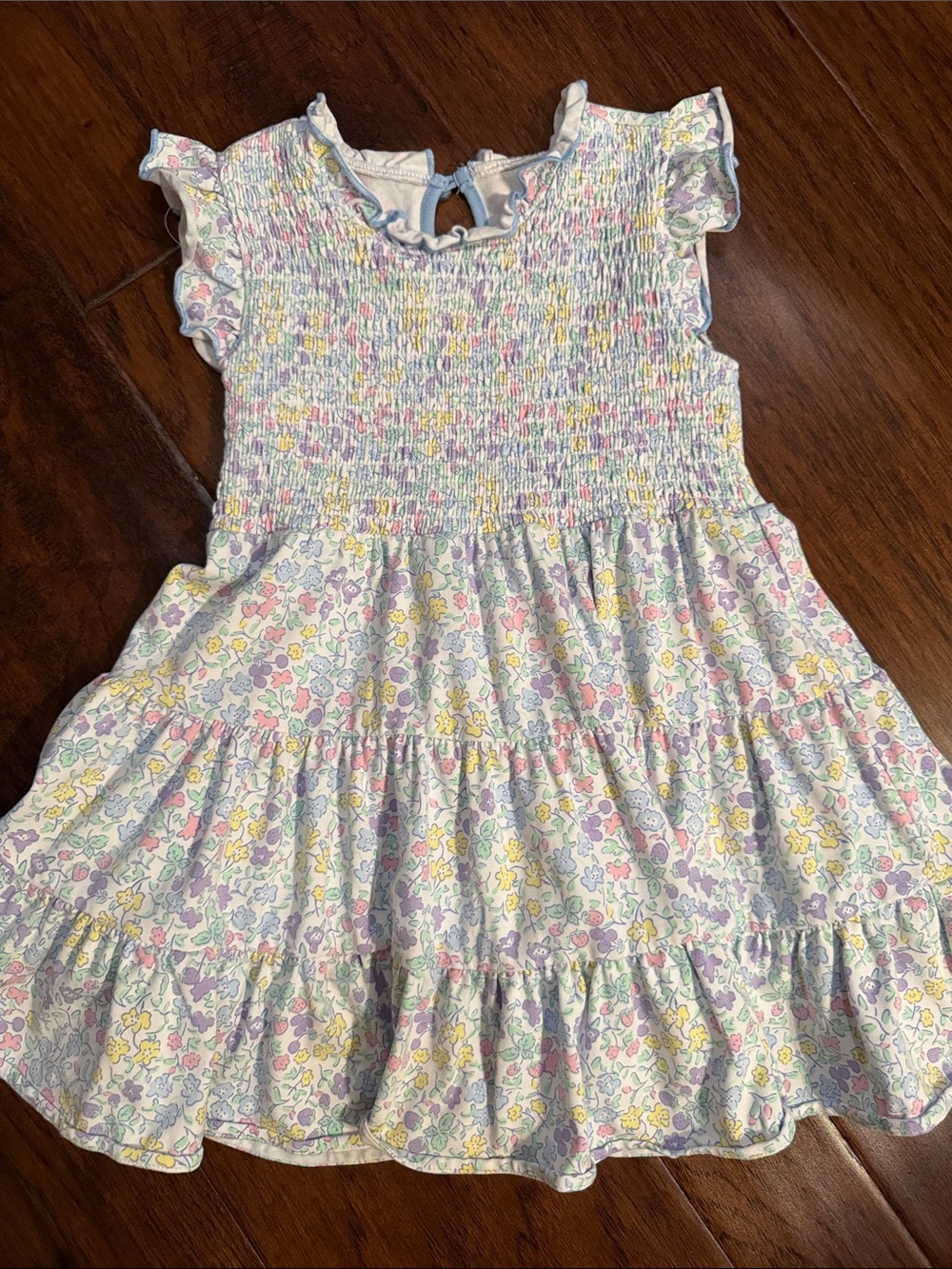 Girls' Pastel Floral Smocked Tiered Dress - White
